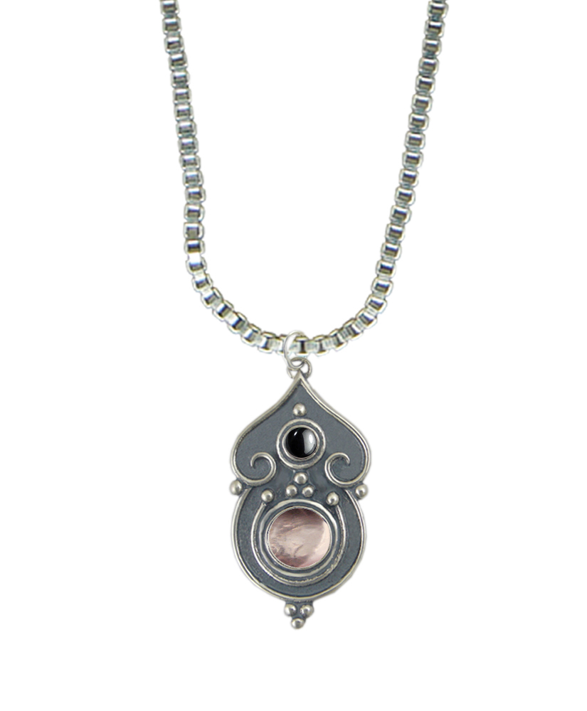 Sterling Silver Necklace Rose Quartz And Hematite
